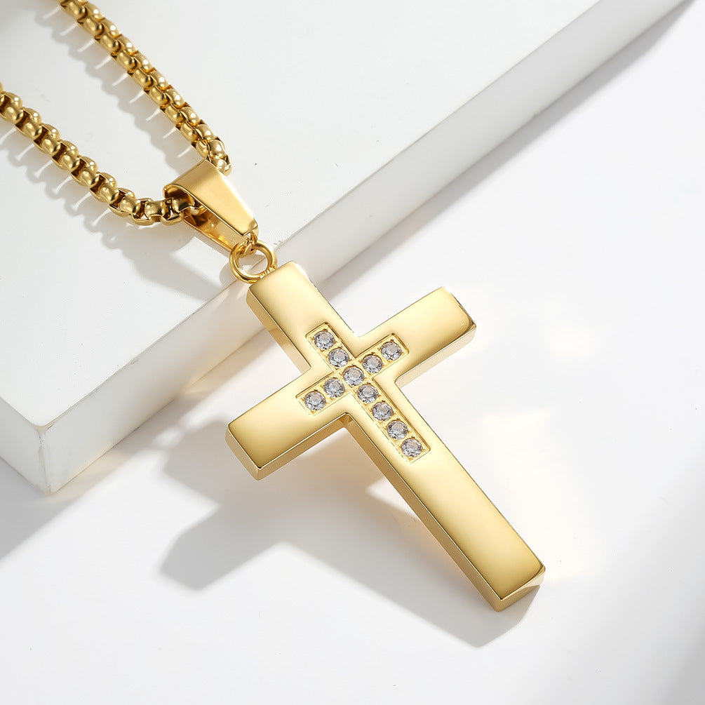 Cross-Border Amazon Titanium Steel Zircon Cross Pendant for Men