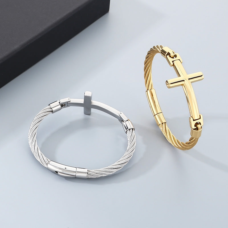 Braided Wire Steel Wire Bracelet – Cross Bent Titanium Steel Men's Bracelet