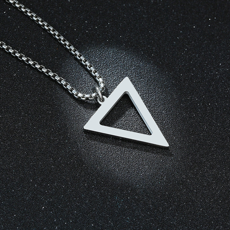 Stainless Steel Hollow Triangle Pendant Black Men Necklace