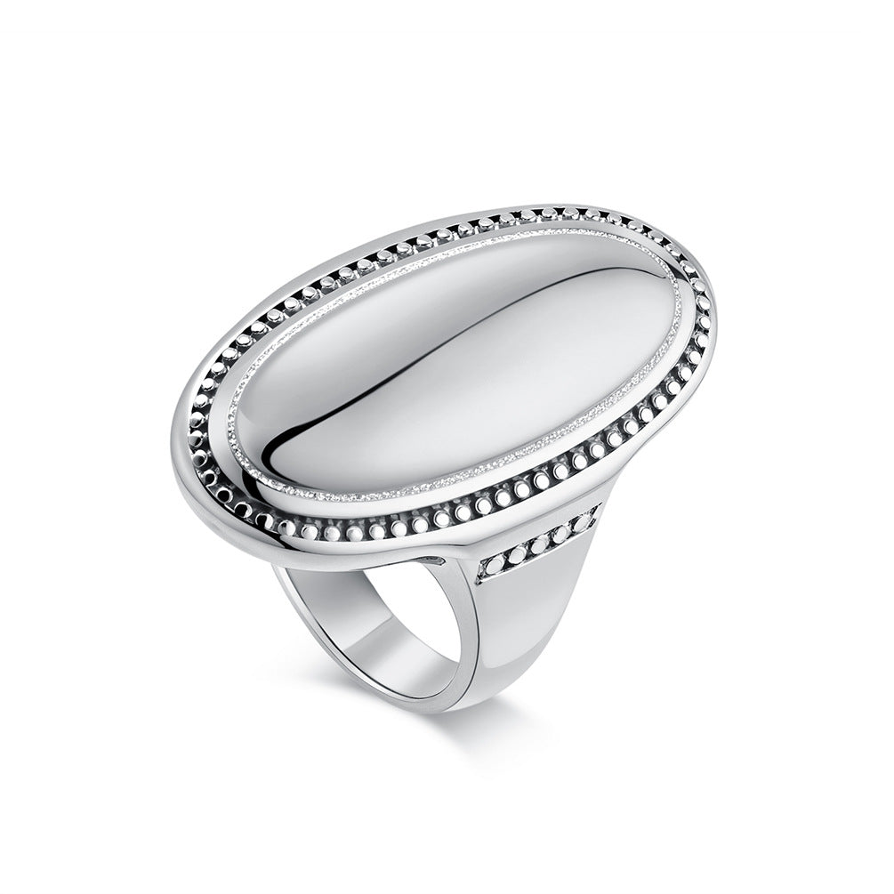 Planderful Titanium Steel Oval Ring For Women Luxurious Smooth Surface Large Statement Band