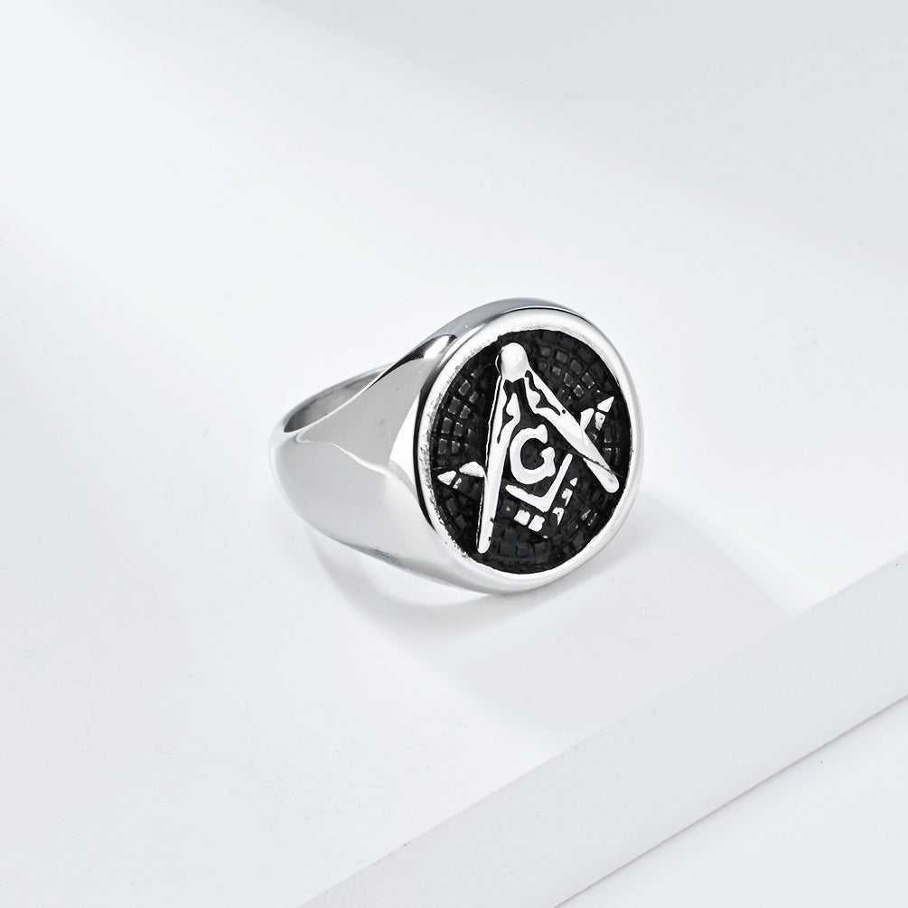 European American Retro Freemasonry Titanium Steel Ring for Men