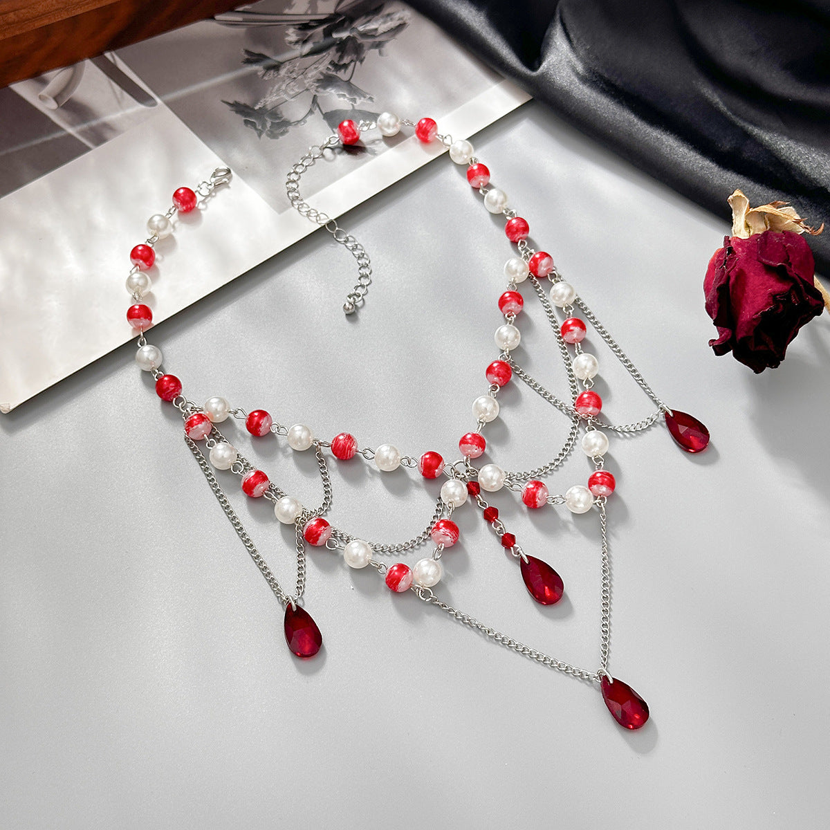 Gothic Dripping Bead Fringe Choker