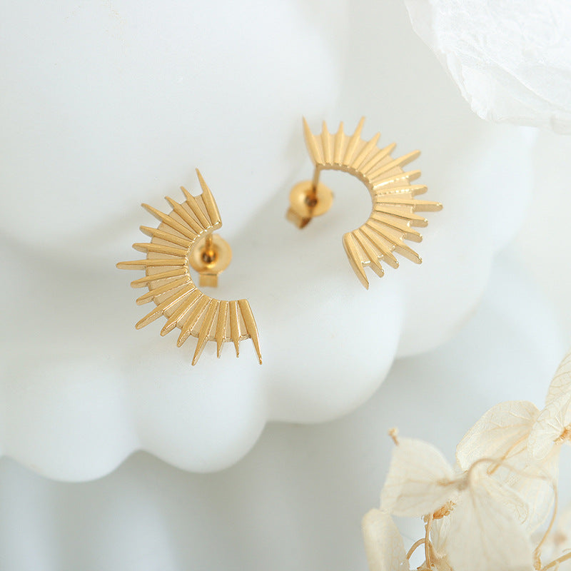 Golden French Crescent Stud Earrings with Unique Design