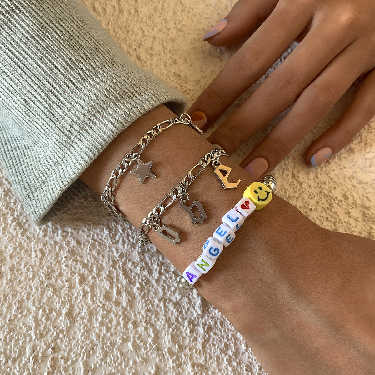 Planderful Vienna Verve Stackable Bracelets Set for Women with Fringed Smiley and Star Beads