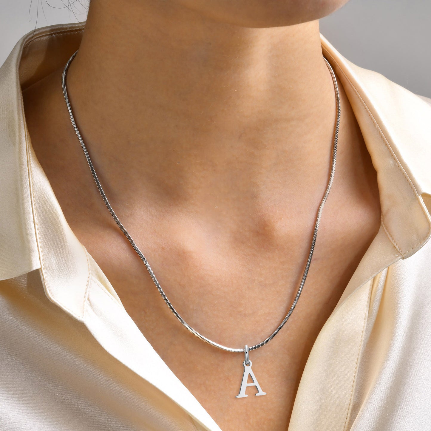 Stainless Steel Square Snake Chain 26 English Letter Necklace Bone Chain Steel Color