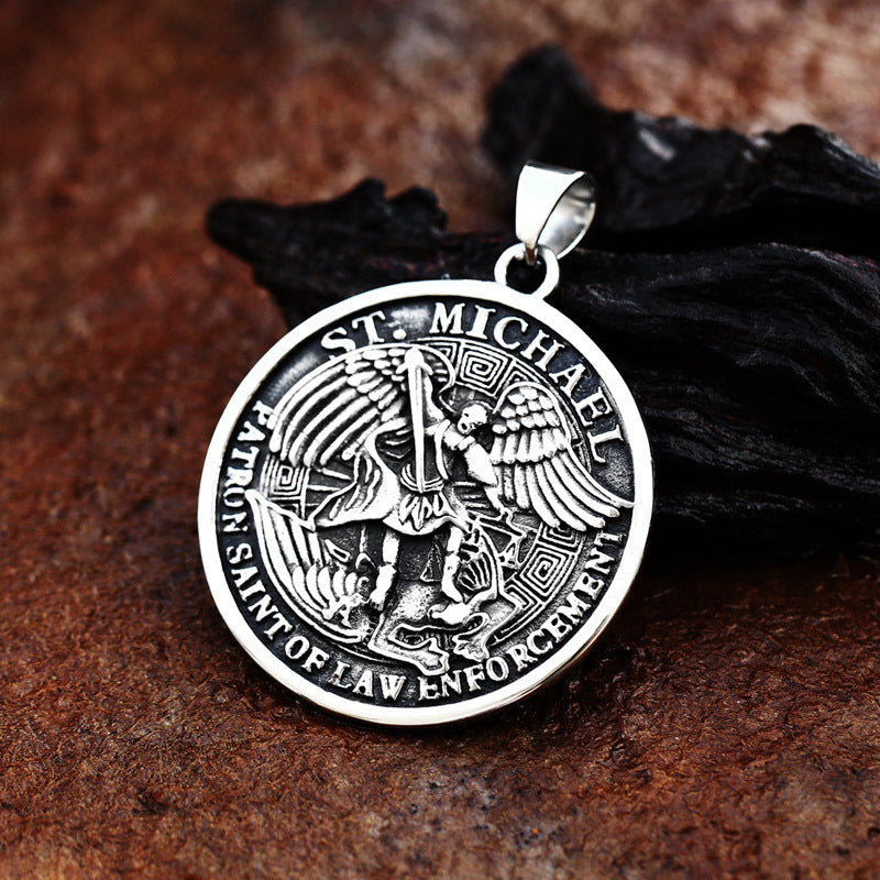 Retro European and American Greek Mythology Angel Pendant for Men - Stainless Steel Round Tag Wholesale