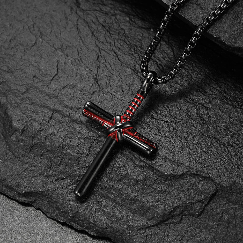 Cross-Border Jewelry Supply Titanium Steel Baseball Bat Cross Necklace