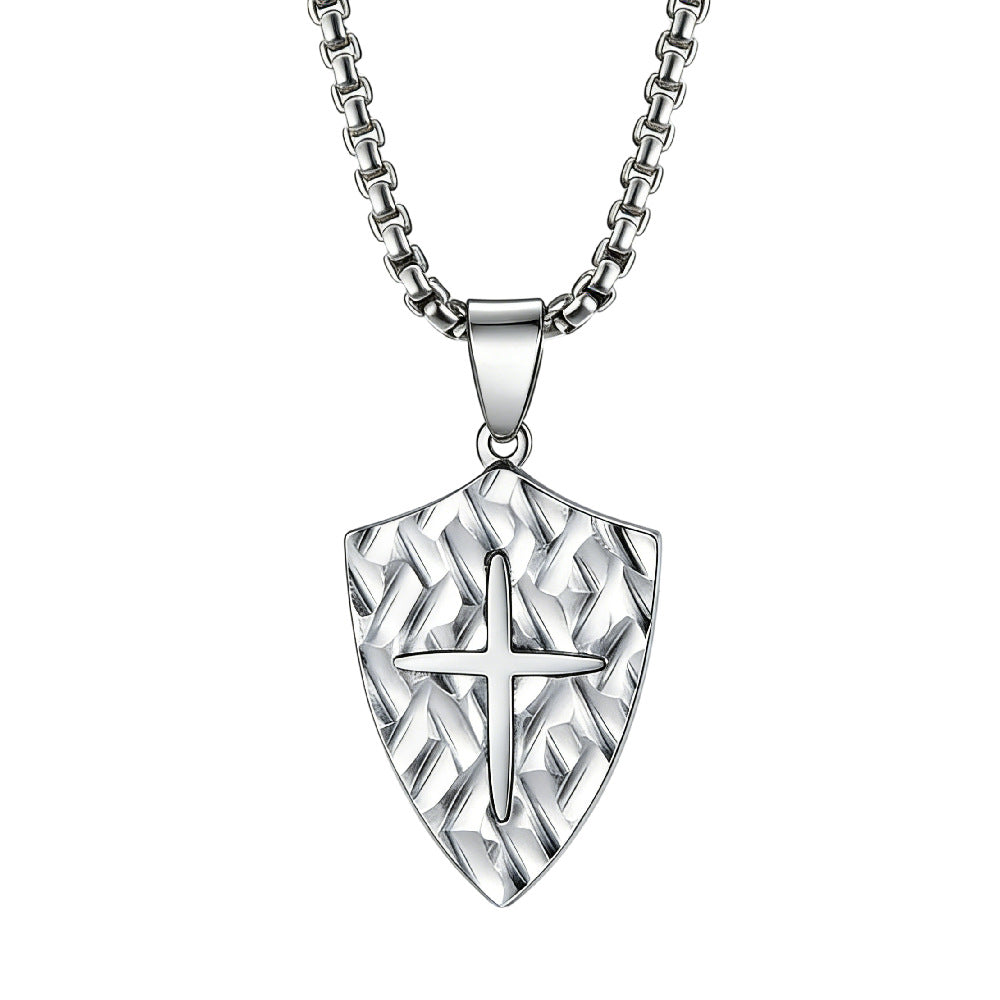 Planderful Shield Cross Pendant Necklace For Men And Women Unisex Hip Hop Style Protection Statement