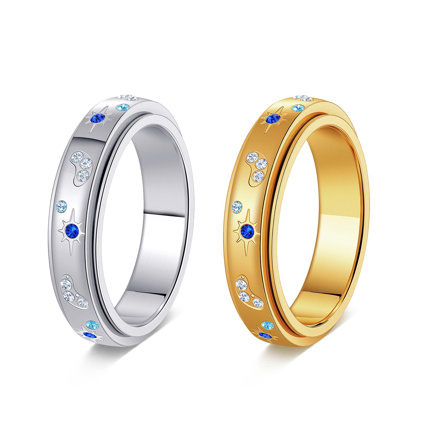 Rotatable Decompression Ring Sun Moon Color Zircon Planderful For Women Ring With Starry Sky Design