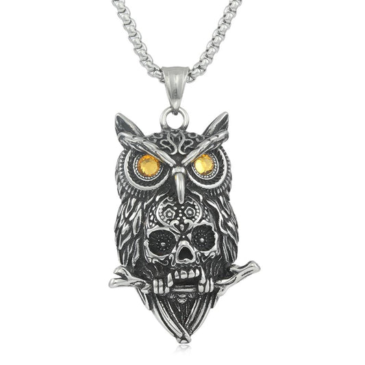 European And American Stainless Steel Owl Pendant Necklace