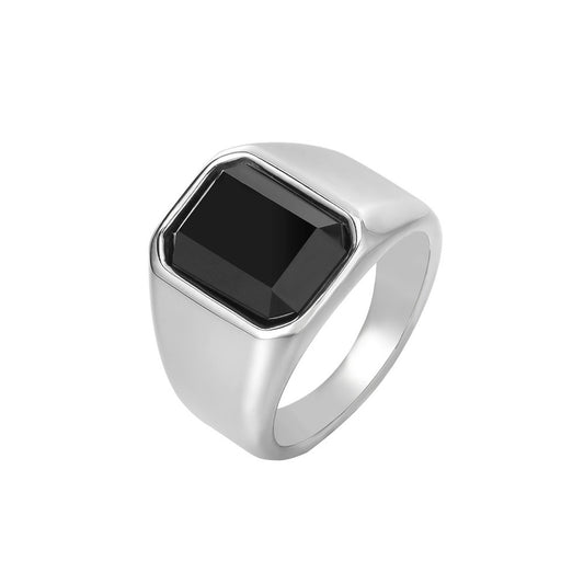 Rectangular Zircon Titanium Steel Ring For Unisex Wear Bold Statement Design By Planderful