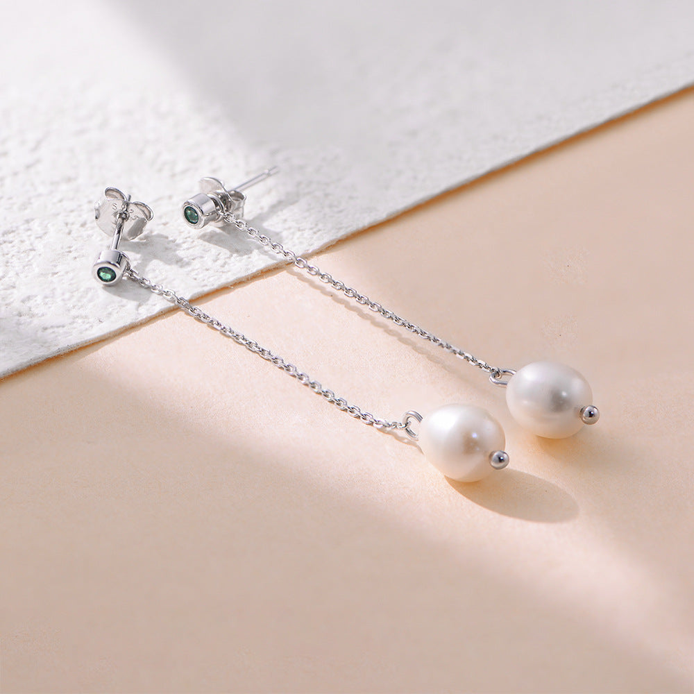 Planderful S925 Sterling Silver Pearl Fringe Earrings For Women Fresh Natural Pearls Luxury Long Jewelry