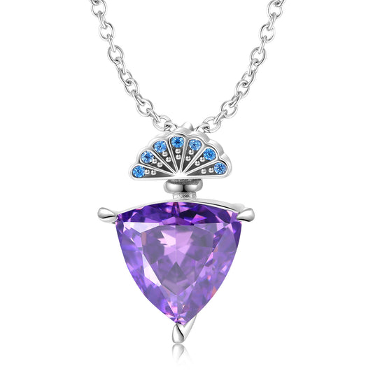 Triangle Purple Zircon Pendant Silver Necklace