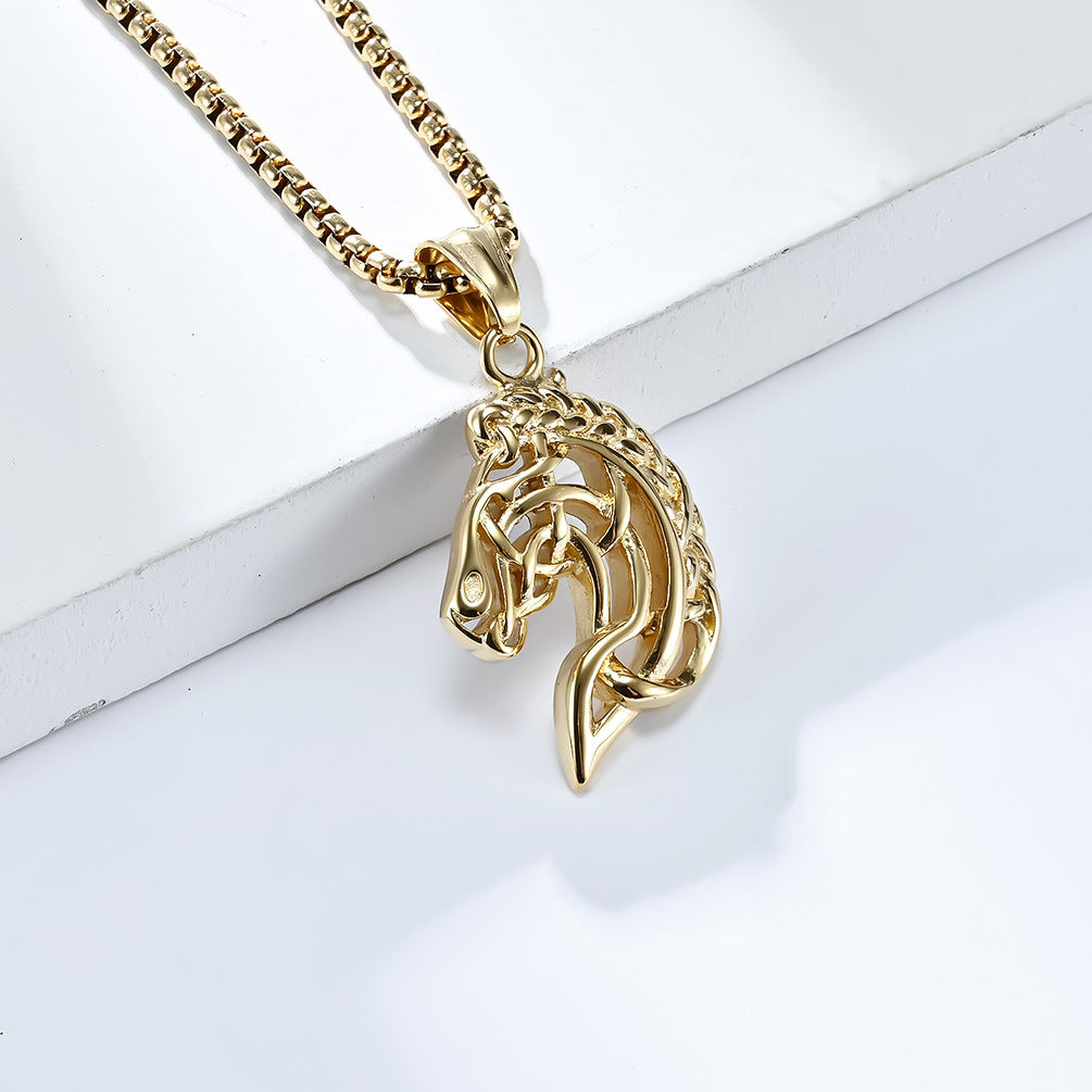 Planderful Horse Head Necklace Celtic Hollow Design Stainless Steel Unisex Timeless Jewelry