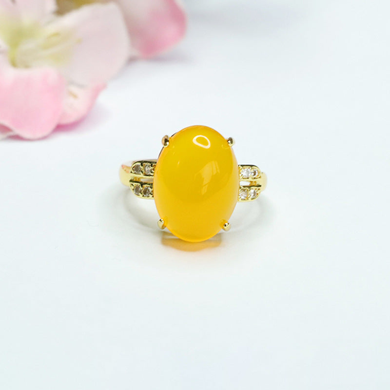 Yellow Chalcedony Zircon Sterling Silver Ring with Adjustable Opening
