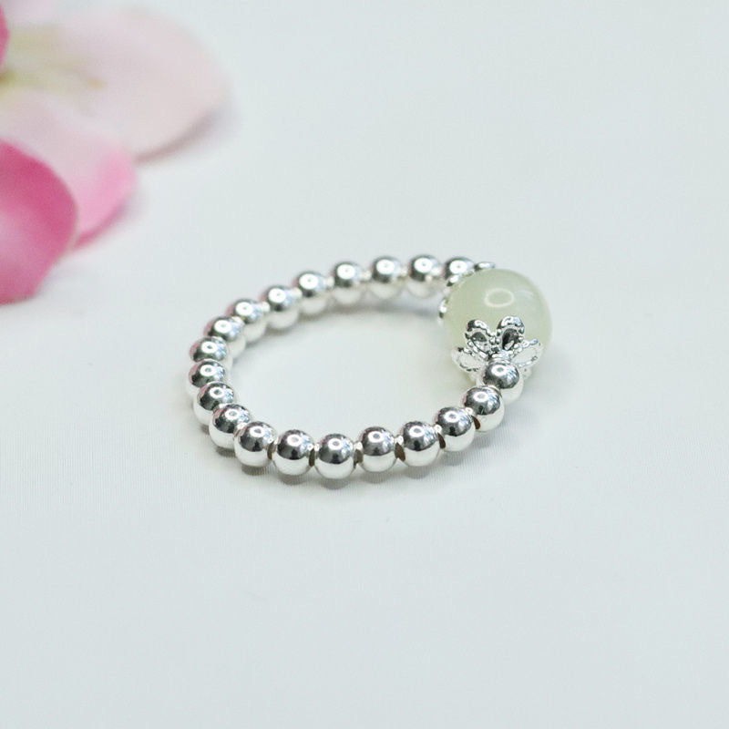 925 Sterling Silver White Hetian Jade Ring
