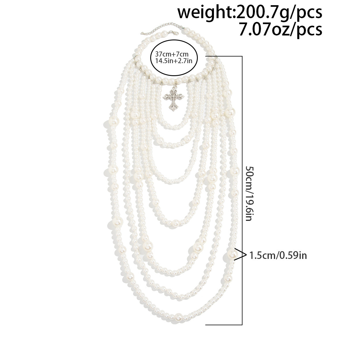 French Baroque Pearl Cross Long Necklace