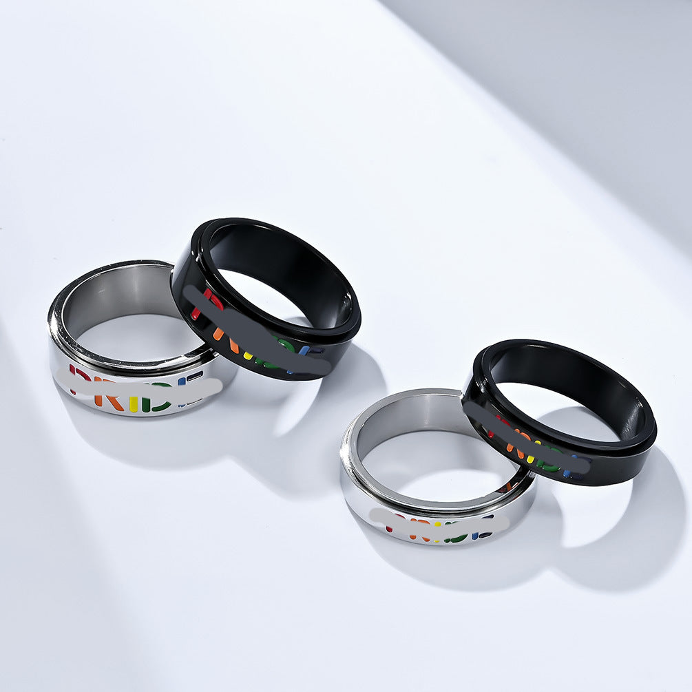 Amazon Niche Neutral Wind Rainbow Flag Rotating Ring Jewelry