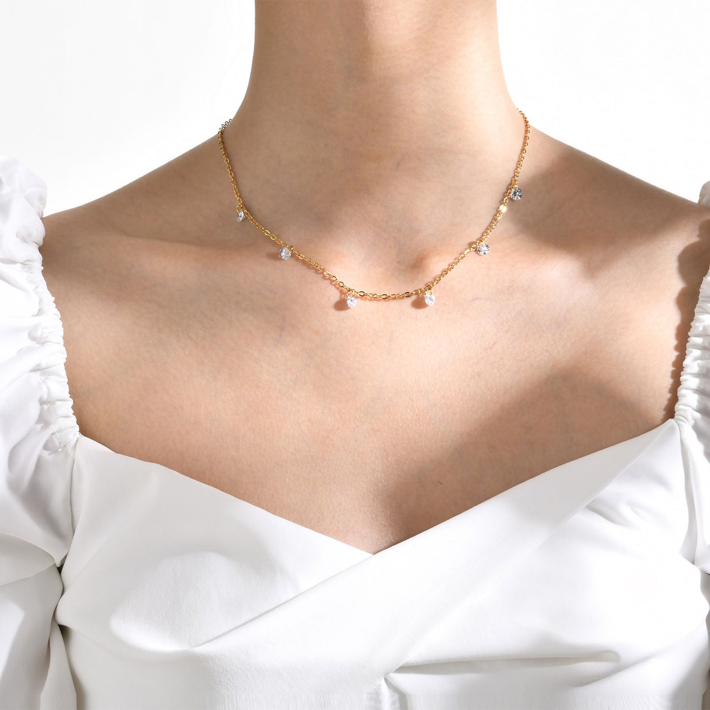 Ladies Titanium Steel Necklace with Stainless White Zircon