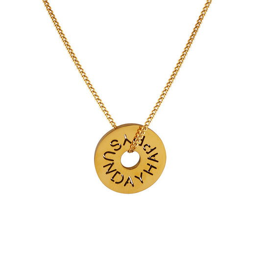 Golden Hollow Round Pendant Necklace - Elegant European Design