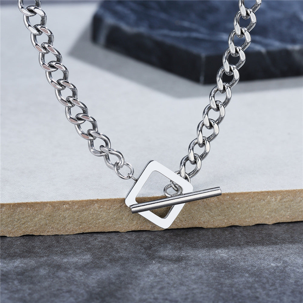 Titanium Steel Cuban Chain Necklace for Women and Men Unisex Minimalist Clavicle Length Everyday Genie by Planderful