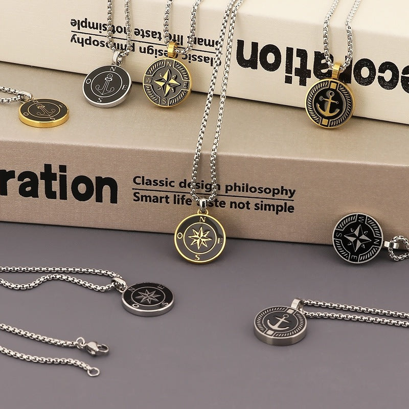 Source Titanium Steel Necklace Niche Sailing Anchor Xinghai Compass Men's Pendant