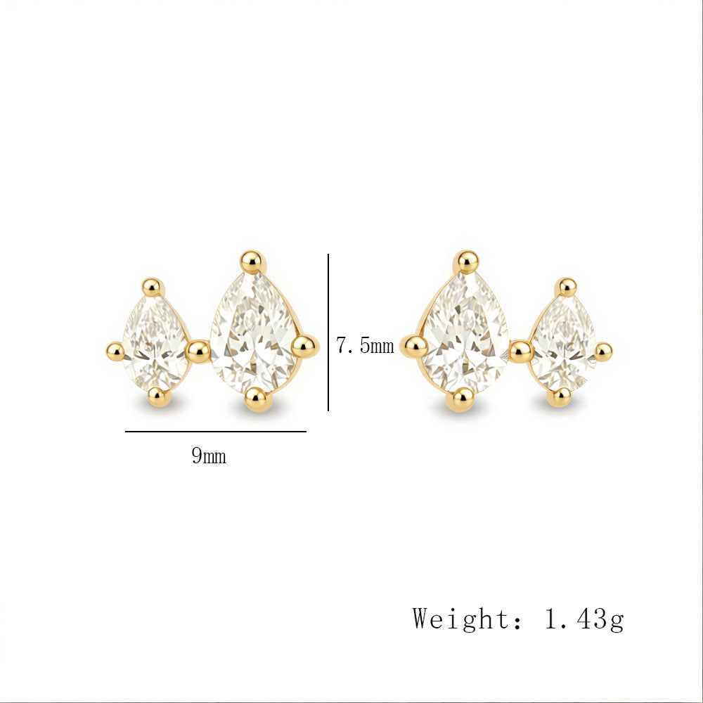 S925 Sterling Silver Water Drop Zircon Stud Earrings, Sense Commuter Zircon