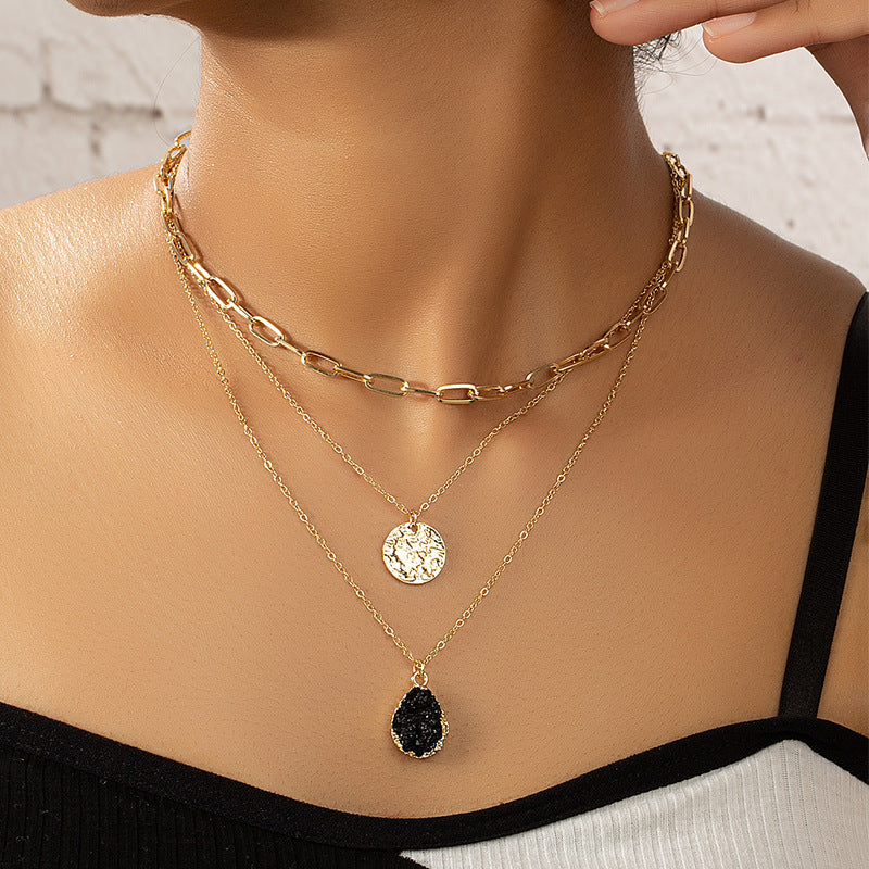 Niche Hip Hop Crystal Coin Pendant Necklace with Cold Style Vibe