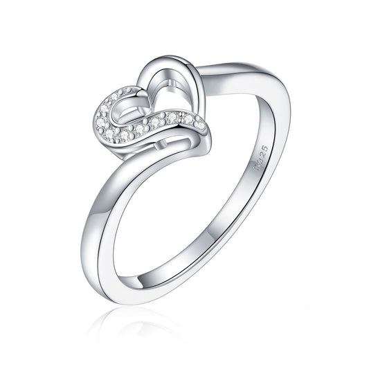 Planderful S925 Sterling Silver Heart Ring For Women With Zircon Accent Light Luxury Jewelry