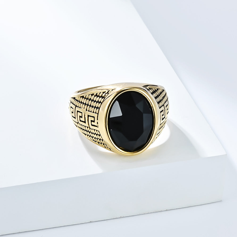 Planderful Titanium Steel Zircon Ring With Great Wall Pattern For Men Fade Resistant Durable Jewelry