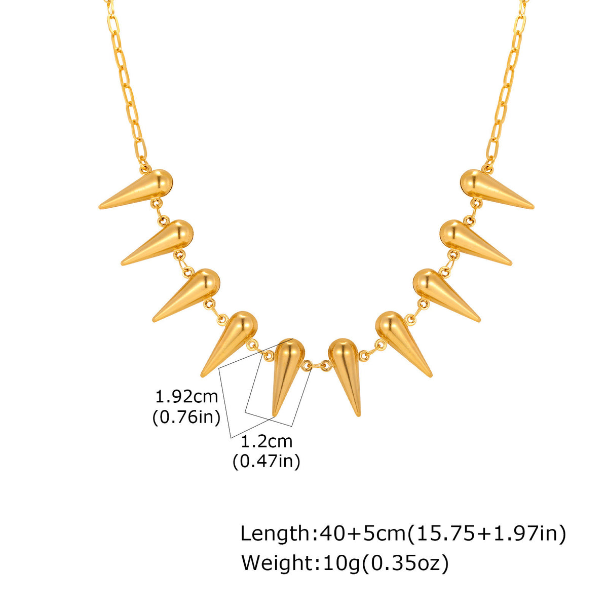 Stainless Steel Women's Hollow Water Drop Small Square Chain Cone Rivet Necklace Gold