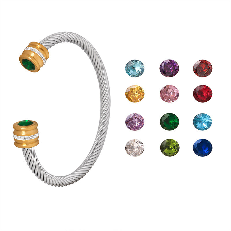 Twelve-Color Zircon Stainless Steel Bracelet - Genie Collection