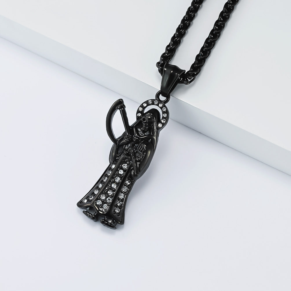 Planderful Titanium Steel Sickle Reaper Necklace For Men Edgy Gothic Hip Hop Style Pendant Protection
