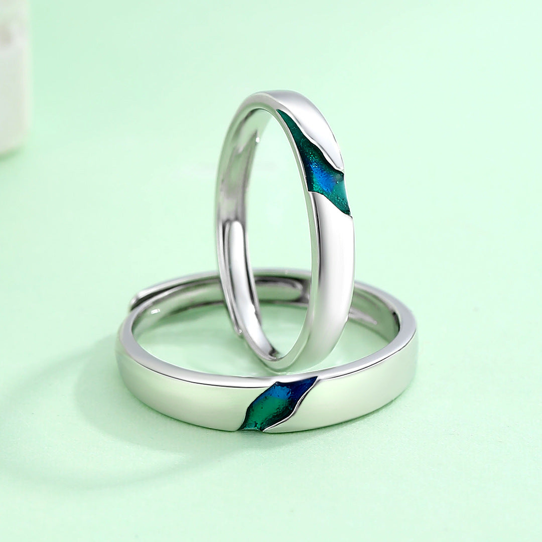 Planderful Green Blue Galaxy Ring Sterling Silver 925 Couple Unisex Adjustable Luxurious Valentine Gift