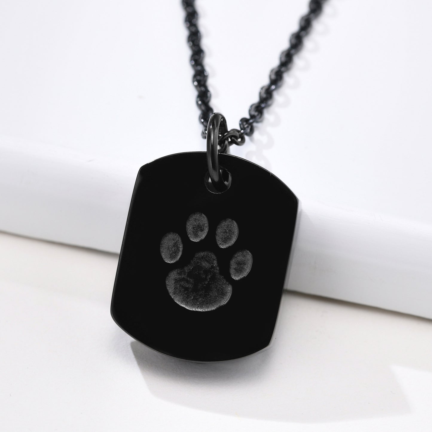 Stainless Steel Dog Paw Urn Openable Pendant Black Necklace