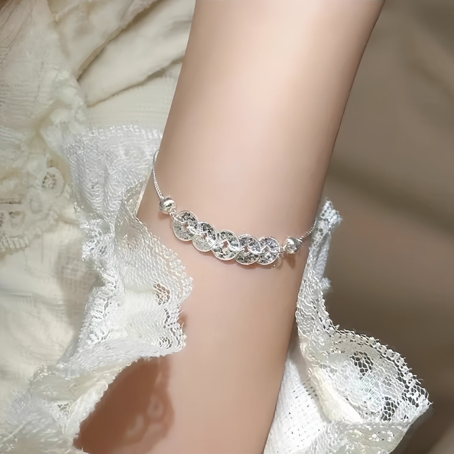 Planderful Sterling Silver Bracelet Crushed Ice Crystal Pattern For Women Elegant Everyday Genie Gift