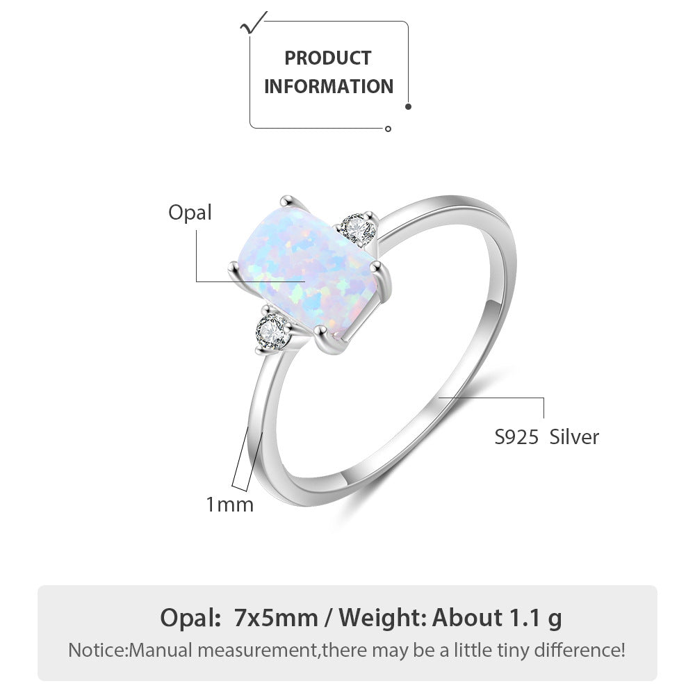 Planderful Jewelry Rectangular Opal Ring in Sterling Silver S925 for Everyday Elegance