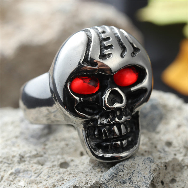 Titanium Steel Flame Skull Ring for Men - Retro Hipster Punk Design in European and American Style