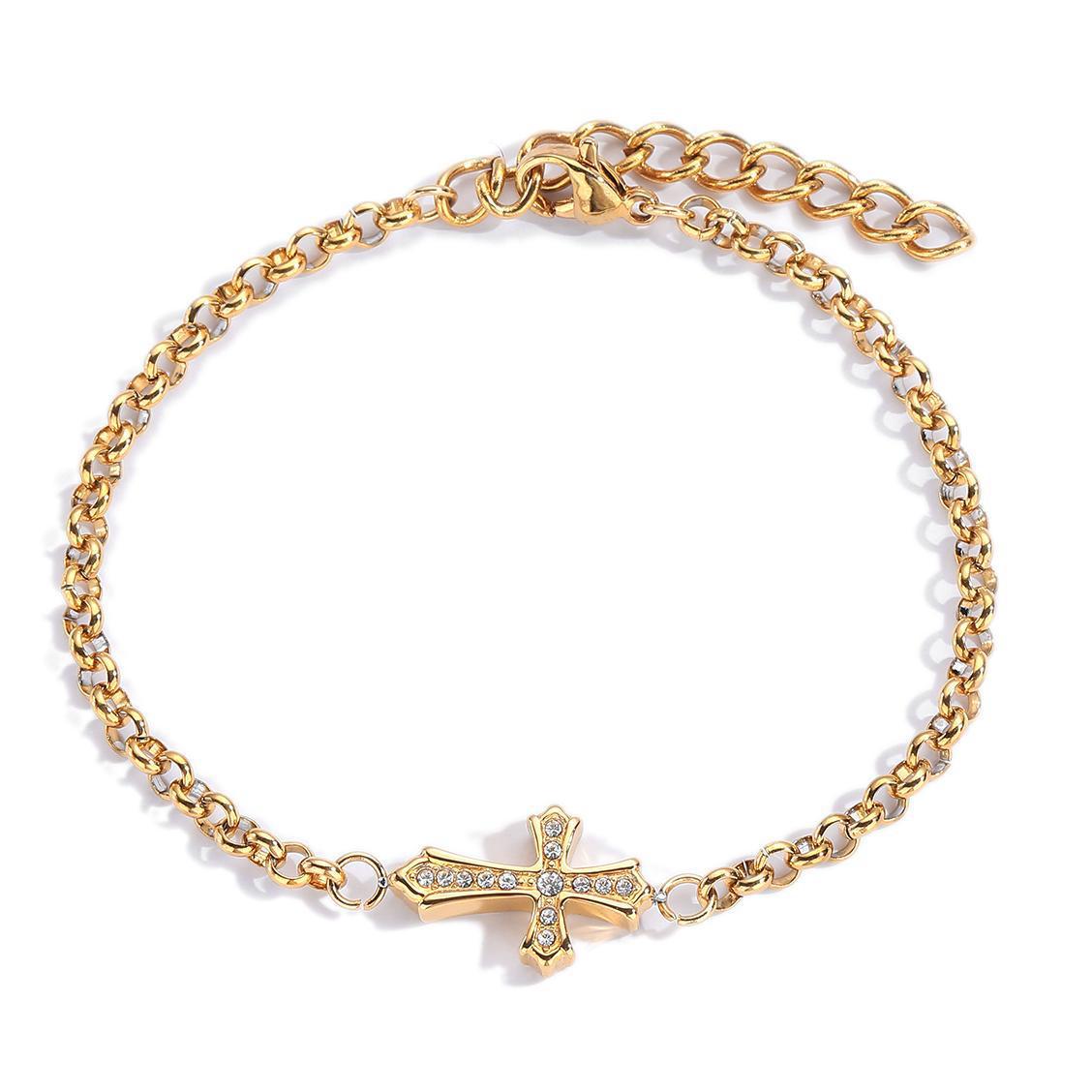 Planderful Jewelry Titanium Zircon Cross Bracelet In 18k Gold Inlay Retro Style Timeless