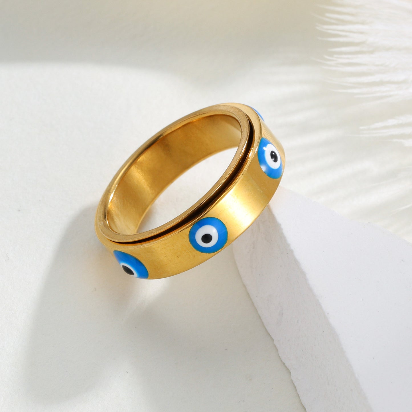 Blue Evil Eye Ring Rotatable Stainless Steel Unisex Jewelry By Planderful Everyday Genie