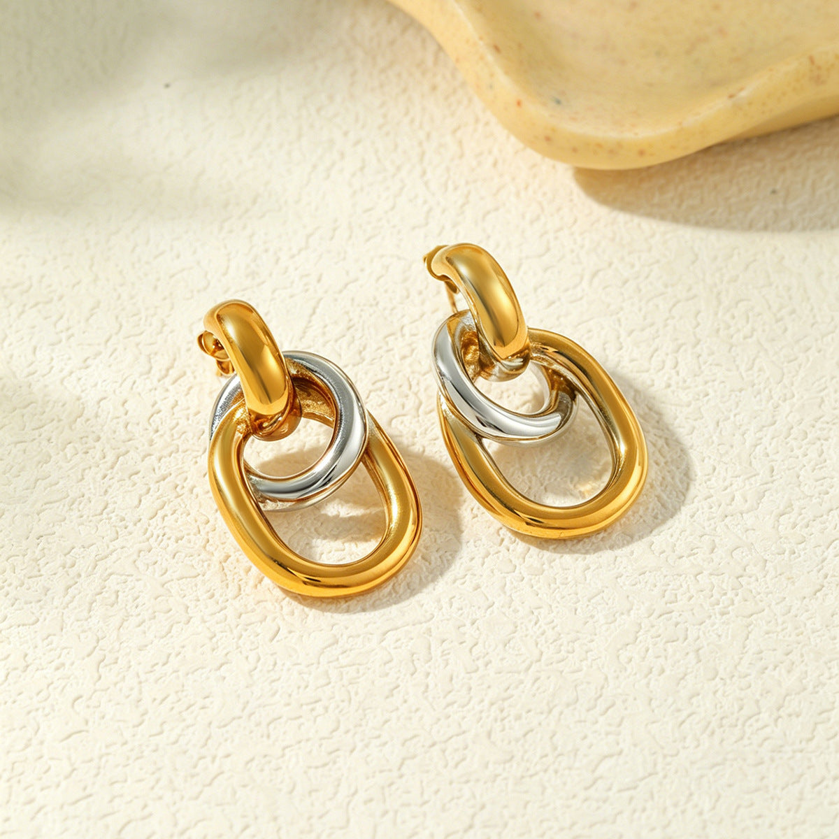 Planderful Stainless Steel Double Ring Earrings Color Block Geometric Versatile Statement For Women