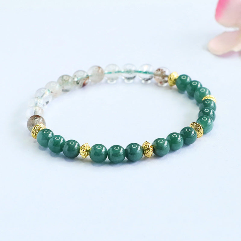 Blue Water Jadeite Green Phantom Beaded Bracelet