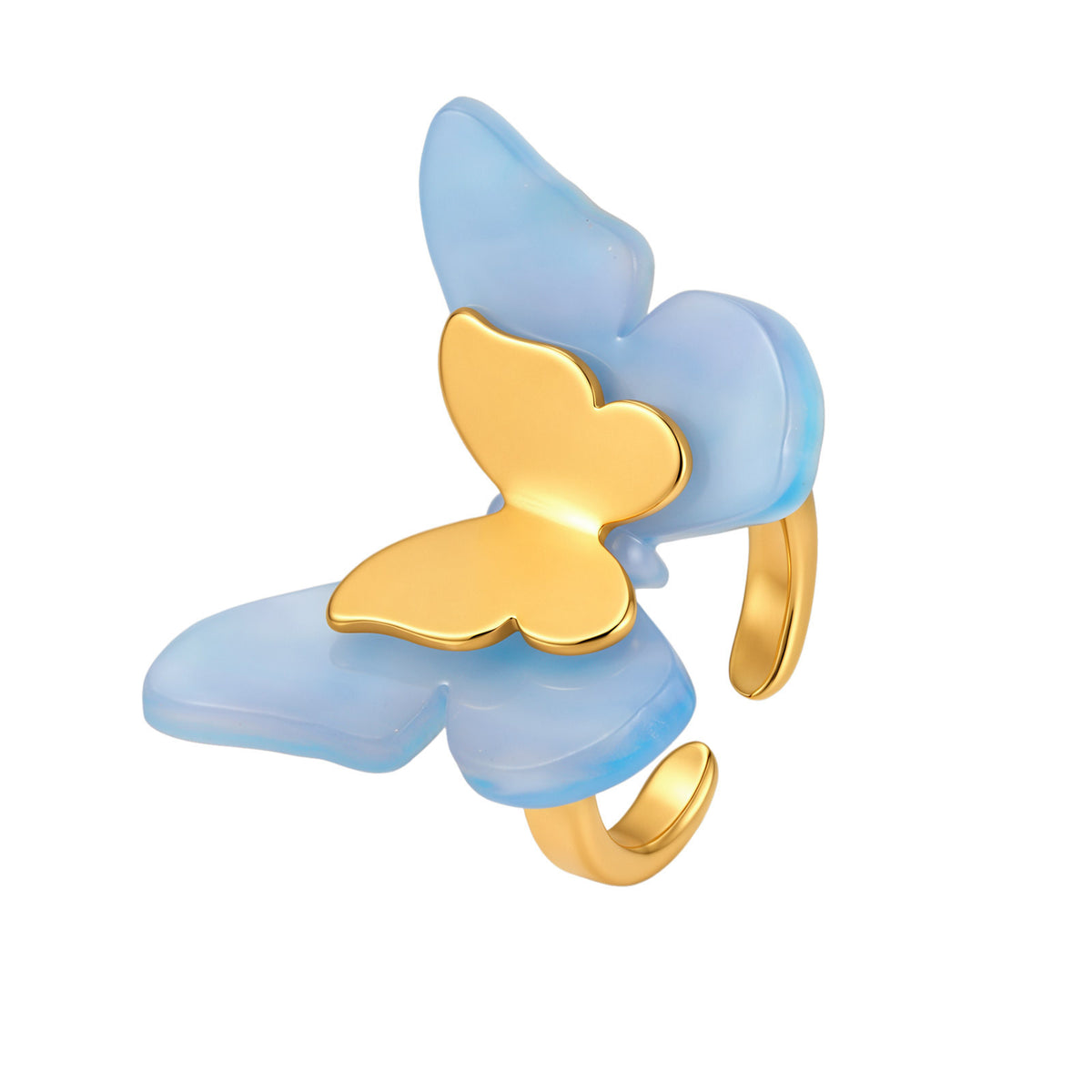 Cold Style Stainless Steel Blue Butterfly Double-Layer Open Ring