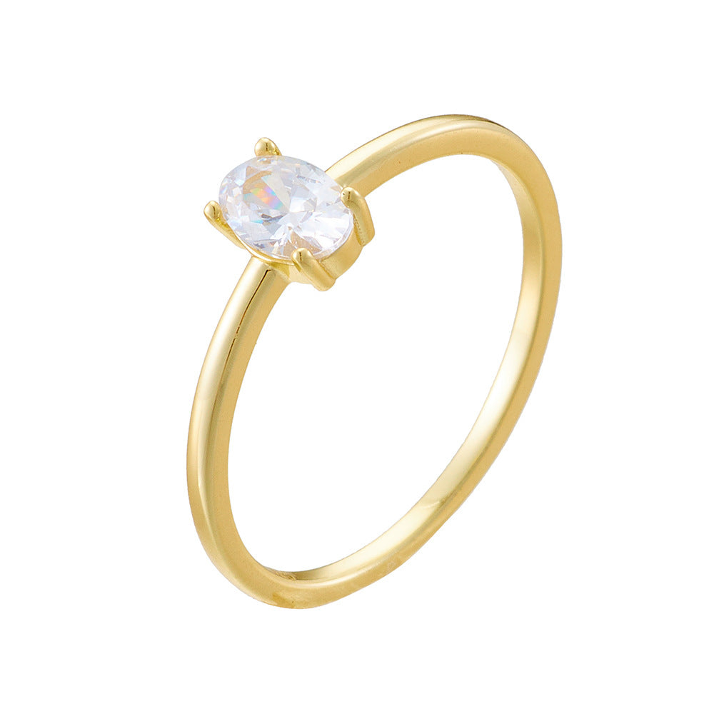 Single Zircon Sterling Silver Ring Geometric Oval Zircon Ring Jewelry