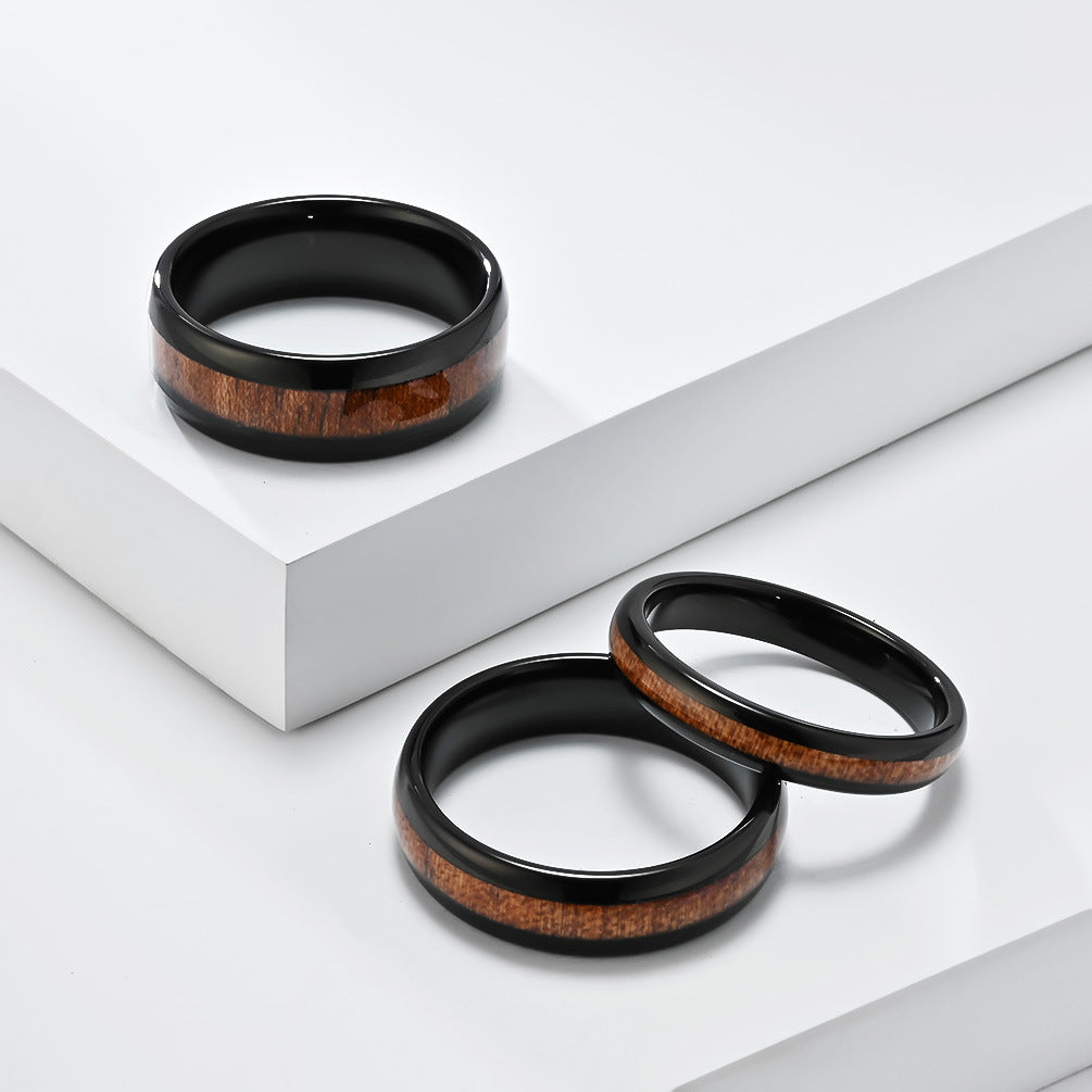 Premium Tungsten Ring Inlaid Wood And Leather 4 6 8mm For Men And Women Planderful Shop
