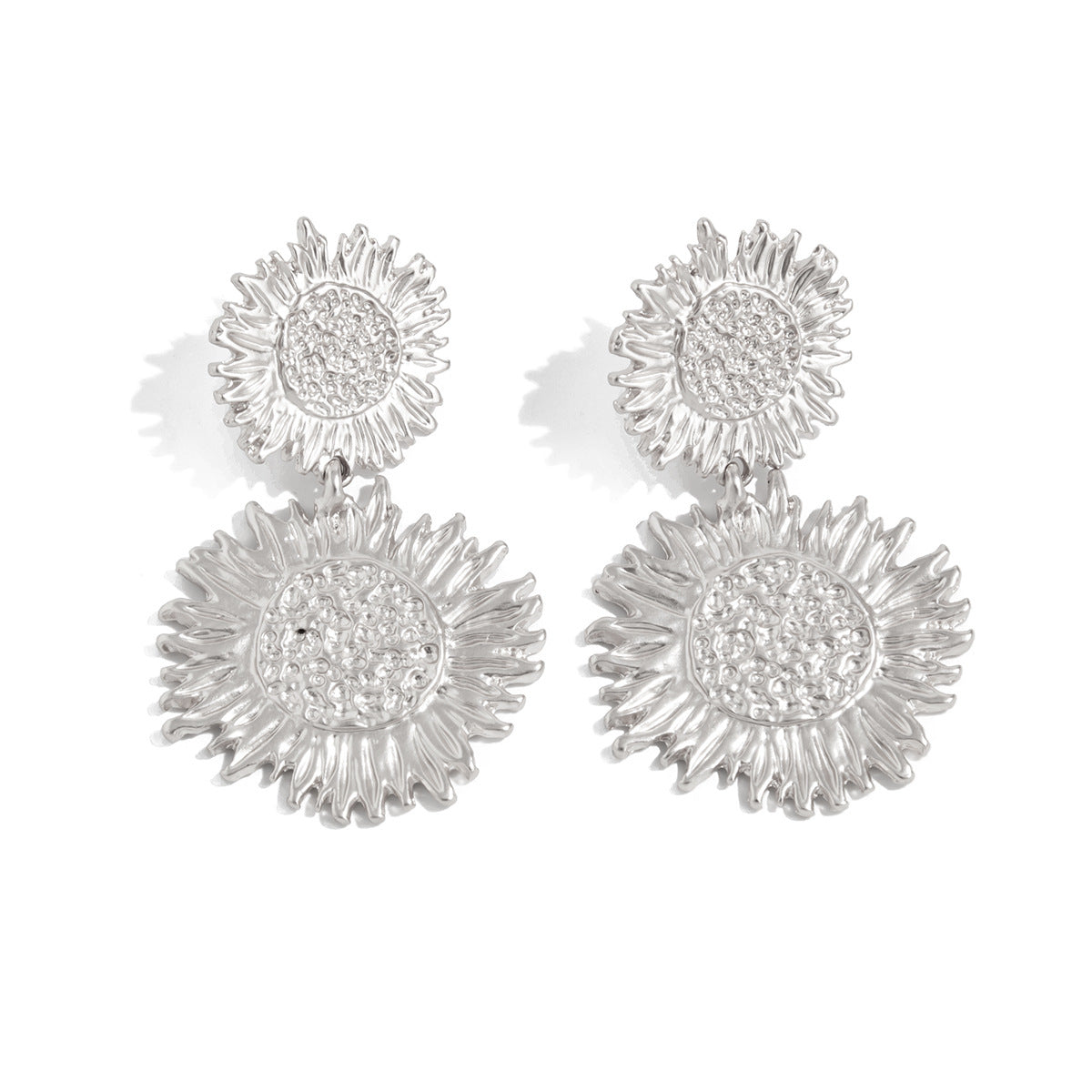 Planderful Vienna Verve Three Dimensional Sunflower Pendant Stud Earrings For Women Statement Retro Liquid Style