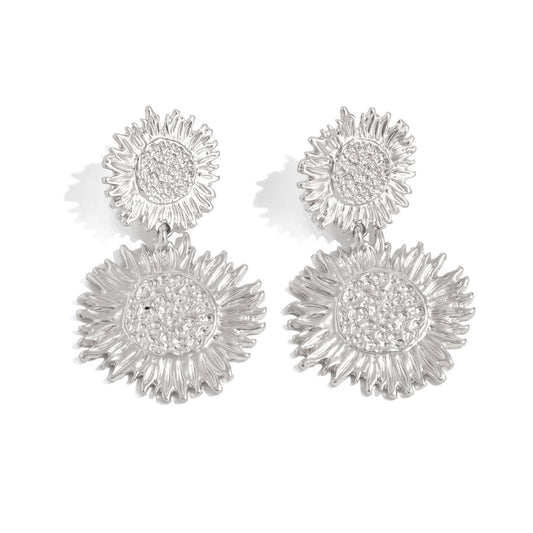 Planderful Vienna Verve Three Dimensional Sunflower Pendant Stud Earrings For Women Statement Retro Liquid Style