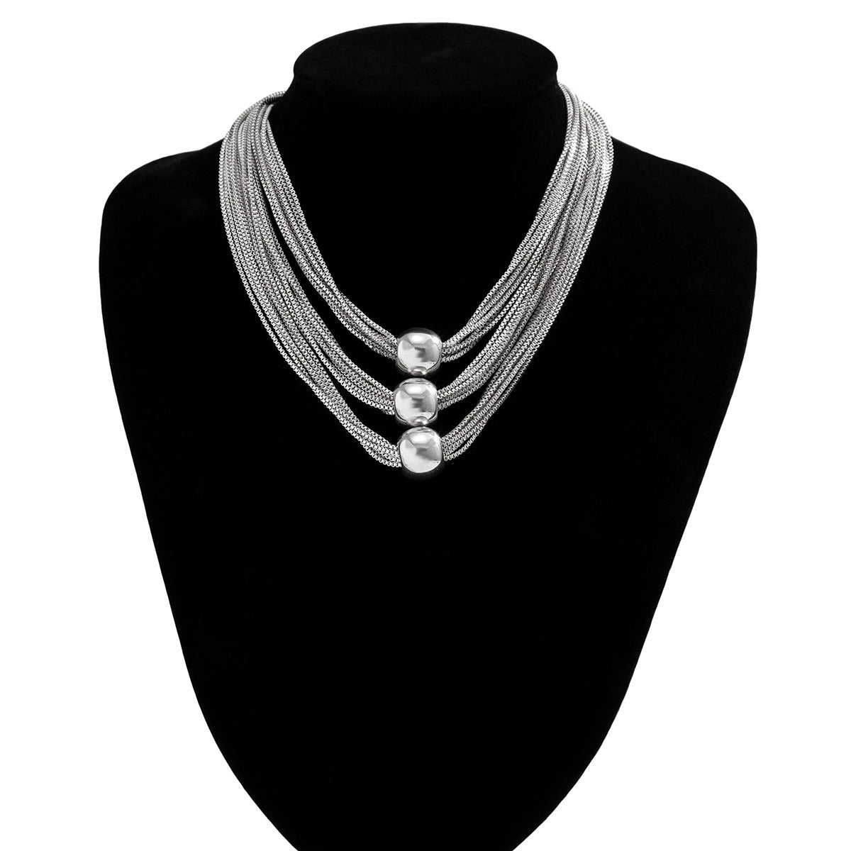 Extravagant Multilayer Retro Necklace with Metal Ball Pendant for Women