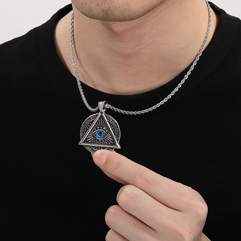 Punk Triangular Sweater Chain Pendant, Retro Hexagram Devil'S Eye Stainless Steel Pendant For Necklace