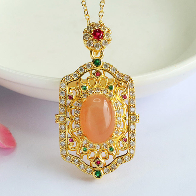 Orange Moonstone Zircon Openwork Pendant — No Chain